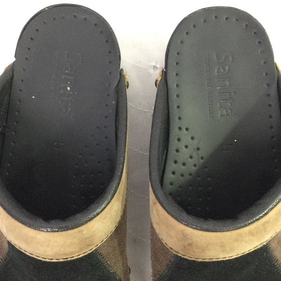 Sanita Black Brown Color Block Suede Studded Slip On Clog Women’s Size 37 - Picture 5 of 14